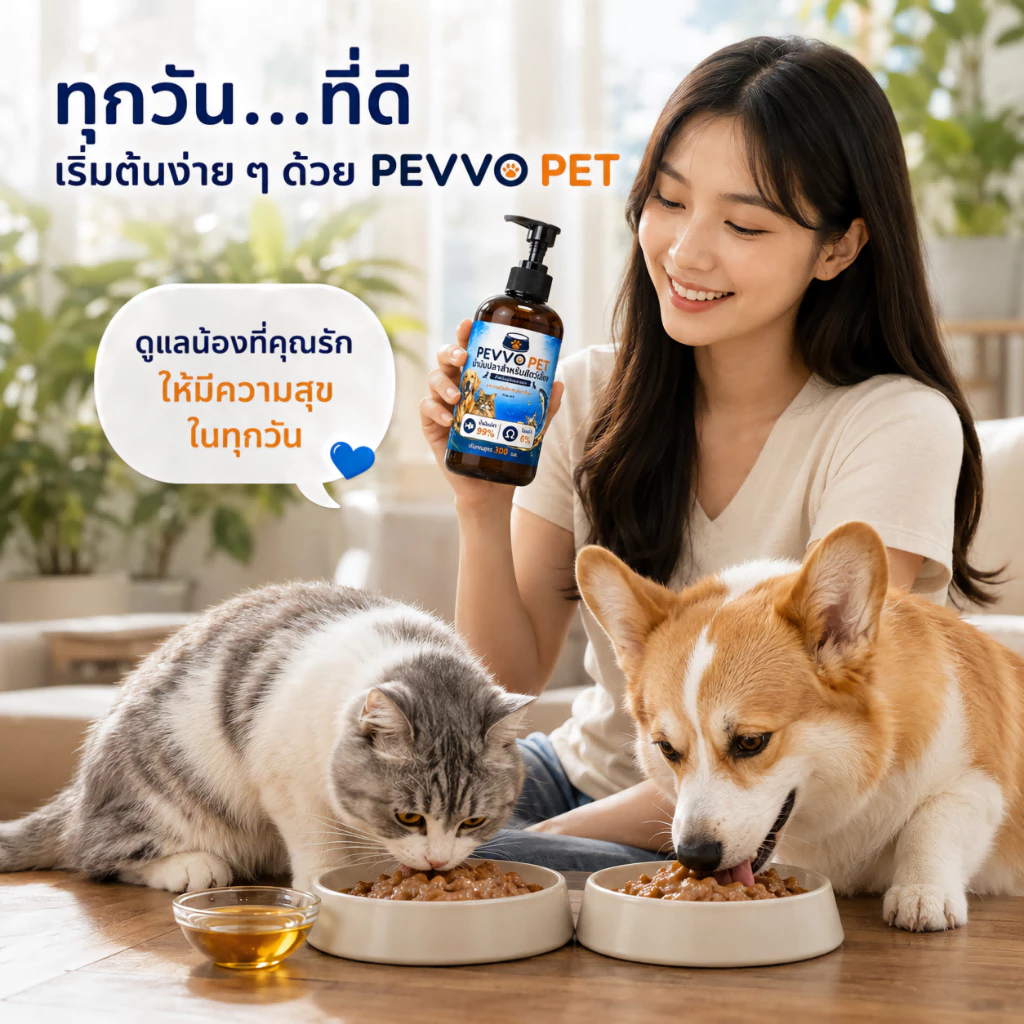 【🔥ราคาพิเศษสินค้าใหม่】PEVVO PET น้ำมันปลาแซลมอน 99% สำหรับสุนัขและแมว บำรุงขนผิวหนัง ลดขนร่วง ผิวแห้งคัน เสริมโภชนาการทุกมื้อ Omega-6 วิตามินอี 300ml พร้อมปั๊ม thumbnail 8