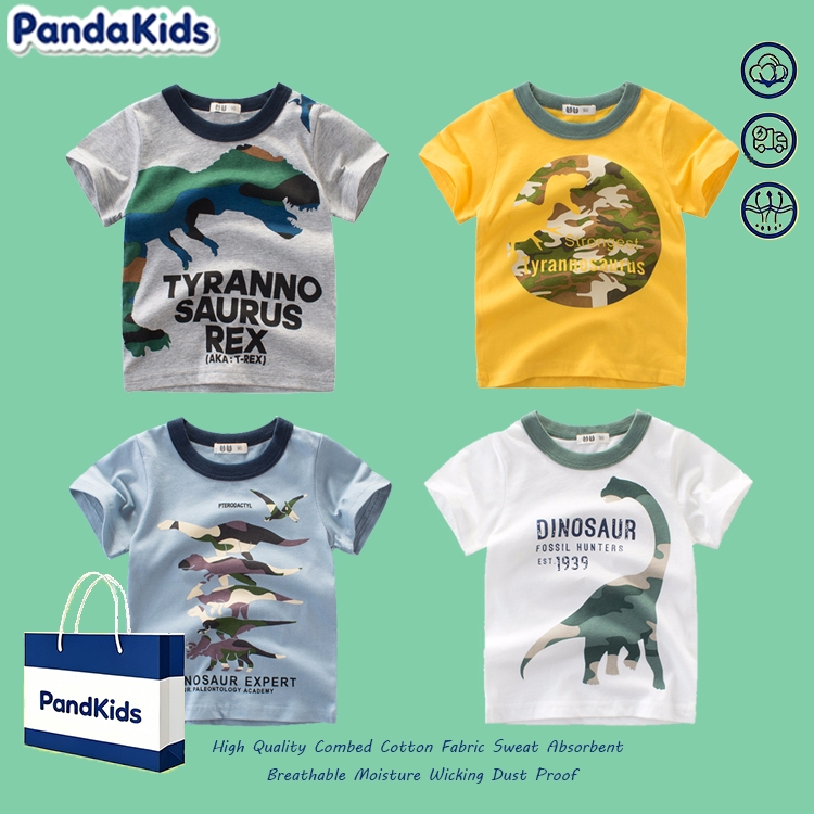 เสื้อยืด เด็กผู้ชาย ลายไดโนเสาร์ การ์ตูน ขนาด 90-140 อายุ 1-10 ปี ทนทาน ไม่ซีด