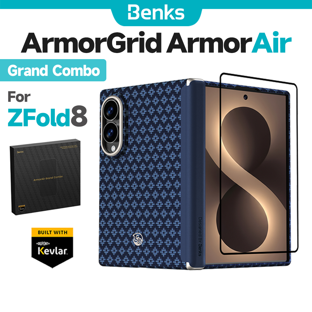 [Grand Combo] Benks Magnetic ArmorGrid Air สําหรับ Samsung Z Fold 8 เคสสีดํากรอบด้านหน้าสร้างขึ้นพร้อมบานพับเคฟล่าร์ป้องกันหน้าจอ Ultra Slim Light Hard Casing