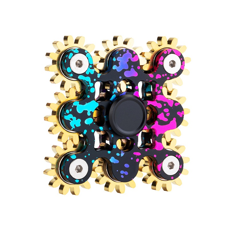 Nine-gear Interlocking Fidget Gear, Splash Ink Camouflage โลหะความเครียดบรรเทา Fidget Gear,ผู้ใหญ่สํานักงานAnti-ความวิตกกังวลเด็กโฟกัสความเครียดบรรเทาEDCของเล่น