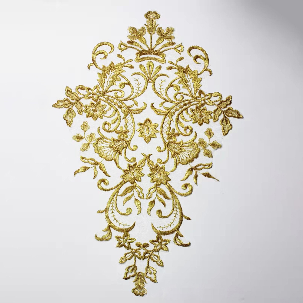 1 PC สีขาว/ทอง Patch เย็บปักถักร้อยลูกไม้ Appliques เสื้อผ้าเย็บแพทช์ DIY Craft 42*27 ซม.