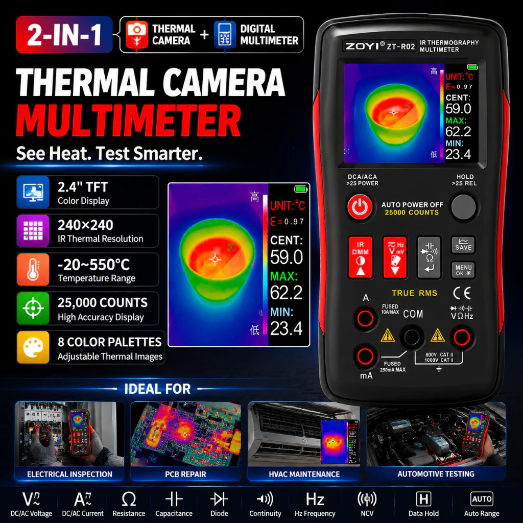 ZOYI R02 กล้องถ่ายภาพความร้อน Thermal Imaging Multimeter IR Camera 240x240 True RMS Tester