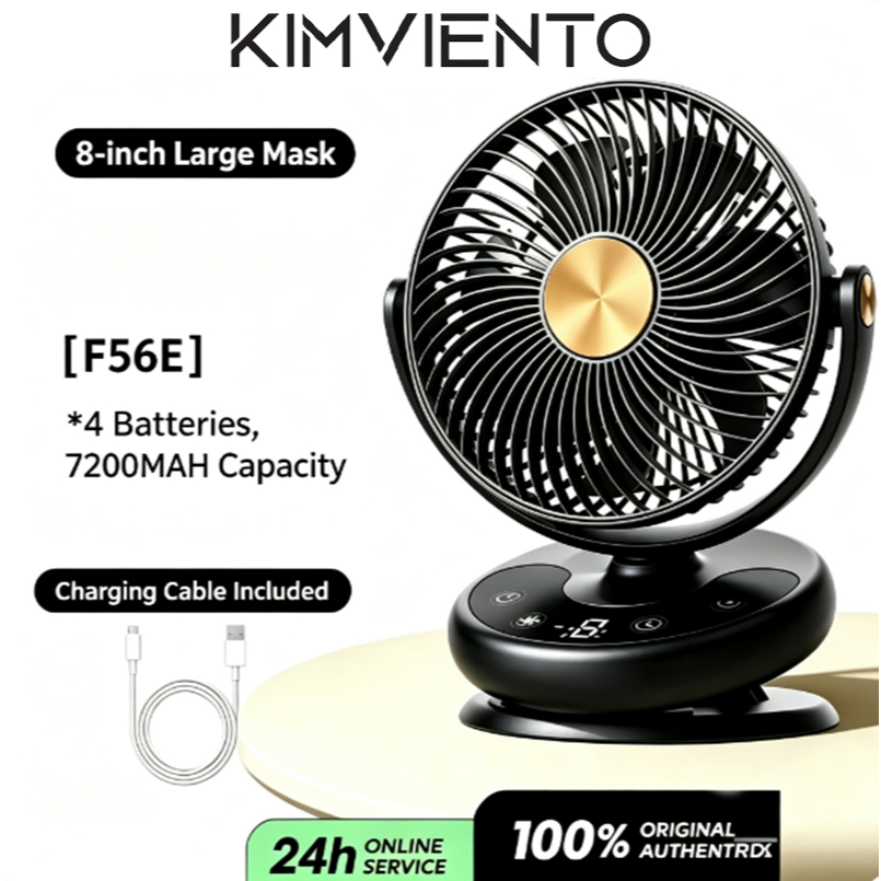 KIMVENTO พัดลมตั้งโต๊ะสั่นอัตโนมัติขนาด 8 นิ้ว USB ชาร์จเงียบและการไหลของอากาศที่ทรงพลังเหมาะสําหรับบ้านห้องนอนข้างเตียงสํานักงาน