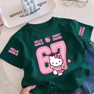 【จัดส่งภายใน 24 ชม.】COD เสื้อยืดเด็กผู้หญิงแขนสั้น ลายการ์ตูน Hello Kitty ผ้า Sorona นุ่มสบาย เหมาะสำหรับเด็ก
