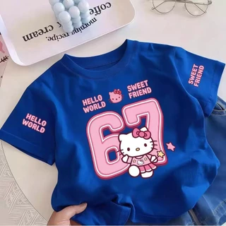 【จัดส่งภายใน 24 ชม.】COD เสื้อยืดเด็กผู้หญิงแขนสั้น ลายการ์ตูน Hello Kitty ผ้า Sorona นุ่มสบาย เหมาะสำหรับเด็ก