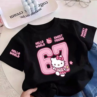 【จัดส่งภายใน 24 ชม.】COD เสื้อยืดเด็กผู้หญิงแขนสั้น ลายการ์ตูน Hello Kitty ผ้า Sorona นุ่มสบาย เหมาะสำหรับเด็ก