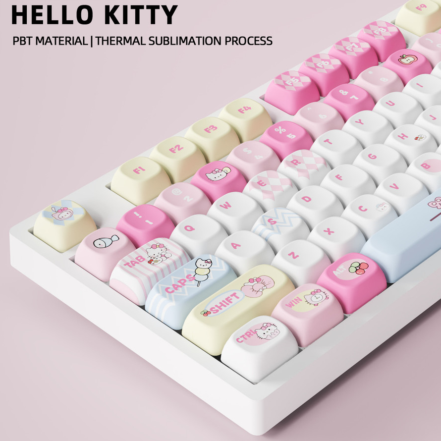 Thai Language PBT Keycap MOA 121 Key Hello Kitty Theme คีย์บอร์ด Cross Switch Keycap ห้าด้าน Dye Sublimation ขนาดเล็กครบชุด