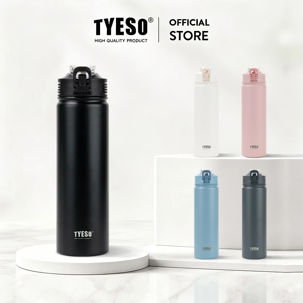 TYESO ขวดน้ำเก็บความเย็น-ร้อน 600/750ML แก้วน้ำสุญญากาศ มีหลอด กันรั่ว พกพาง่าย น้ำหนักเบา ใส่ในรถได้ เหมาะสำหรับกีฬา/ทำงาน/โรงเรียน รุ่น 8771C/8770C