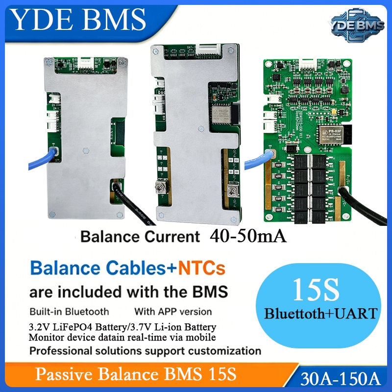 YDE BMS ใช้กับ LiFePo4 12S 36V, 13S, 14S 48V, 16S Li-ion 60V 30A 40A 50A YDE BMS พร้อม Balance