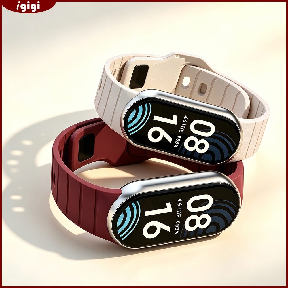 สายซิลิโคนลายเกราะหัวเข็มกลับ สำหรับ Xiaomi Mi Band 8 9 10 มีข้อต่อโลหะในตัว สายกีฬา อุปกรณ์สมาร์ทแบนด์
