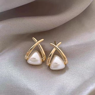 ต่างหูมุกเทียมย้อนยุคฝรั่งเศสแสงหรูหรากลีบโบว์สุภาพสตรีต่างหูแฟชั่นอุปกรณ์เสริม