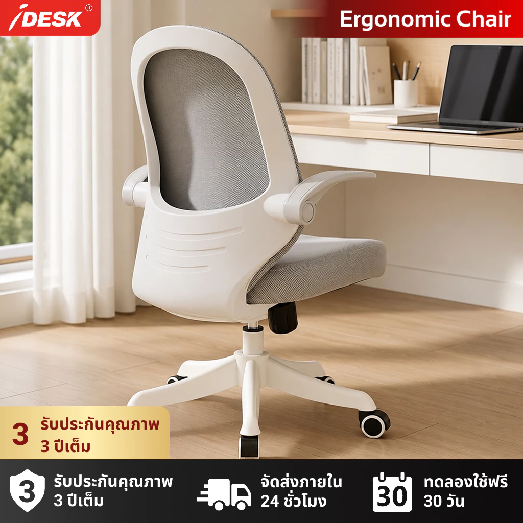 iDesk Air E800 เก้าอี้เพื่อสุขภาพ Ergonomic Chair เก้าอี้สำนักงาน พนักพิงตาข่าย ระบายอากาศ ปวดหลัง นั่งนาน สีเทา