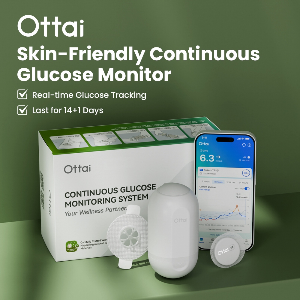 Ottai เครื่องวัดน้ําตาลกลูโคสอย่างต่อเนื่องที่เป็นมิตรกับผิว