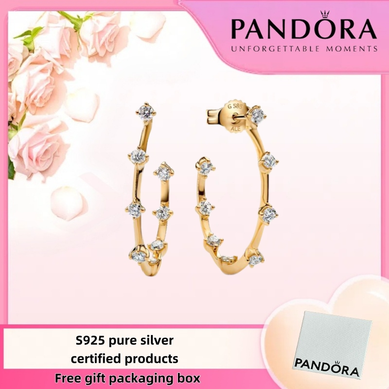แพ็คเกจเครื่องประดับเงินแท้ S925 ล่าสุดปลอดภาษี Pandor Pandora Era Lab-Grown Diamond Station Hoop ต่