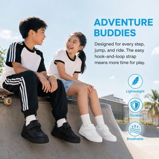 【BKK Delivery】รองเท้ากีฬาเด็ก วัย 6-12 ขวบ พื้นยางกันลื่น แบบแถบกาว ระบายอากาศดี ใส่สบาย