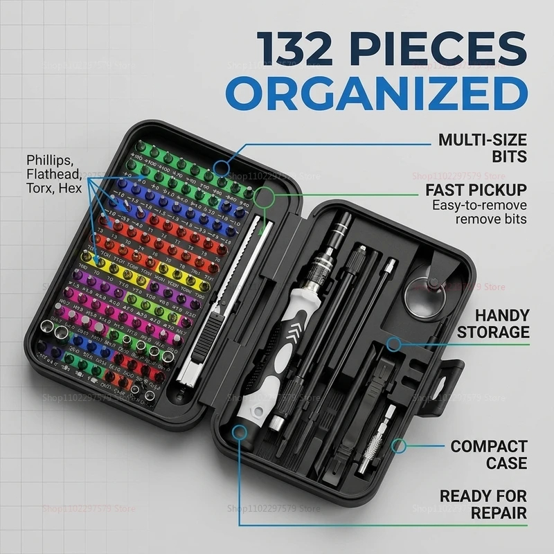 132 in 1 Precision bit ชุดชุดสําหรับ iPhone PC Electronics นาฬิกา DIY ซ่อมเครื่องมือในครัวเรือน
