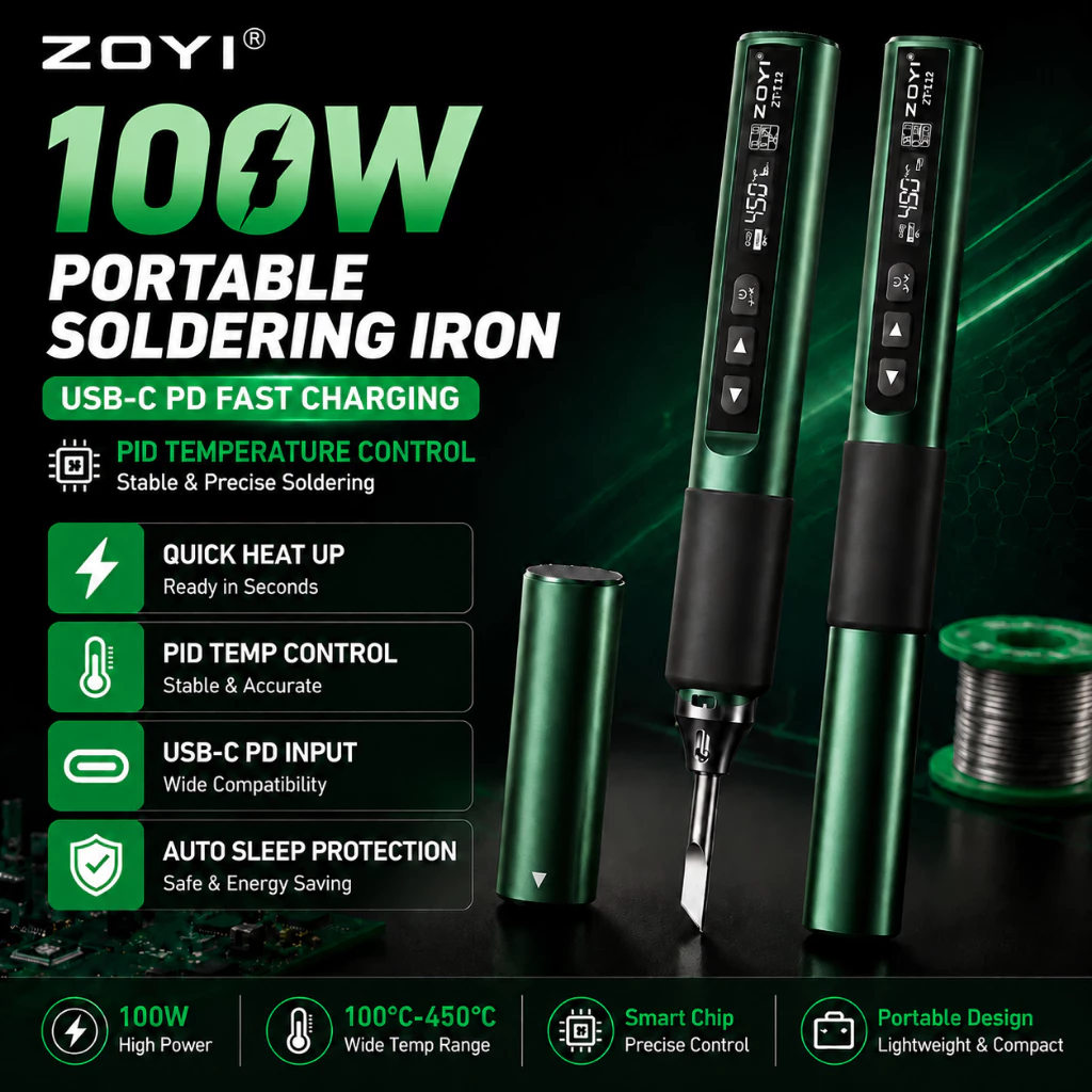 ZOYI T12 Portable Soldering Iron USB-C Fast Charging Electric Soldering Tool for Repair