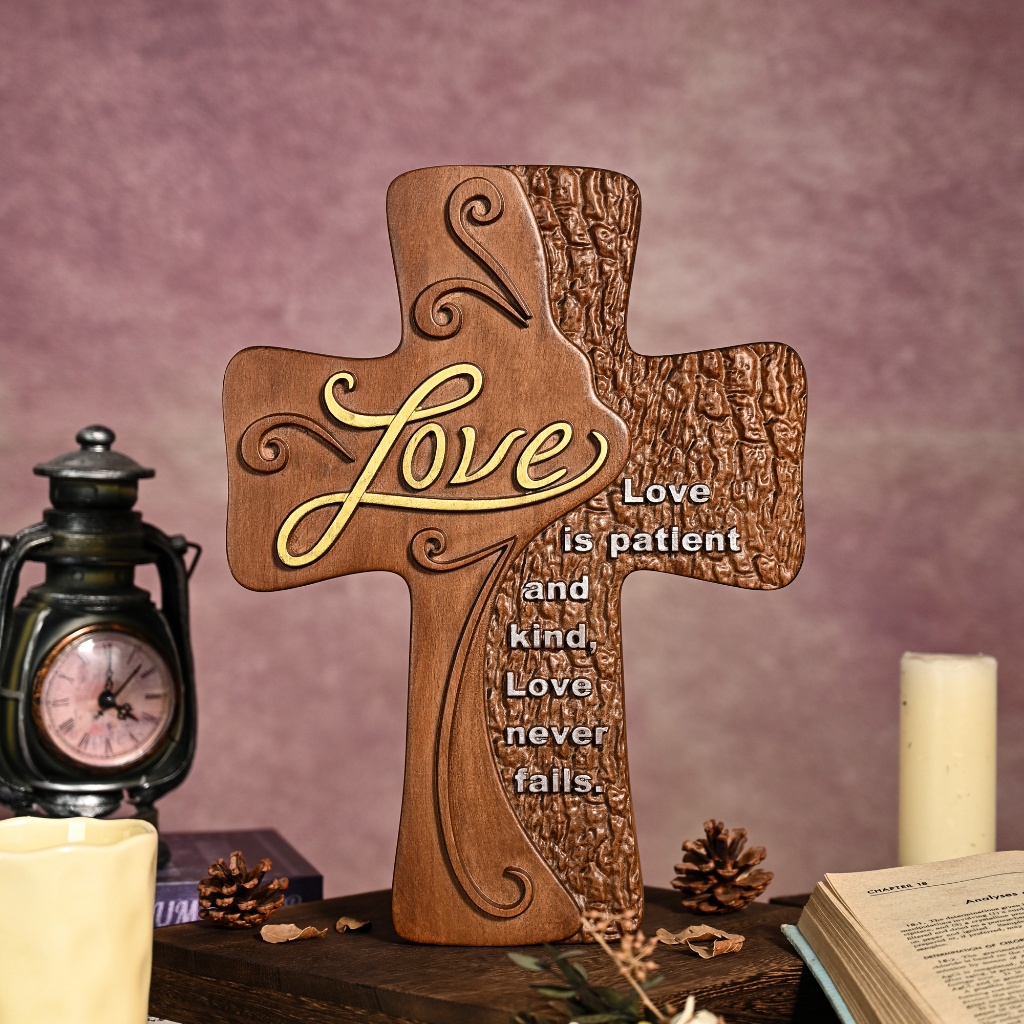 LOVE Cross Gorgeous "LOVE "," Faith ", "Hope" ไม้กางเขนไม้, ไม้กางเขนไม้เนื้อแข็ง