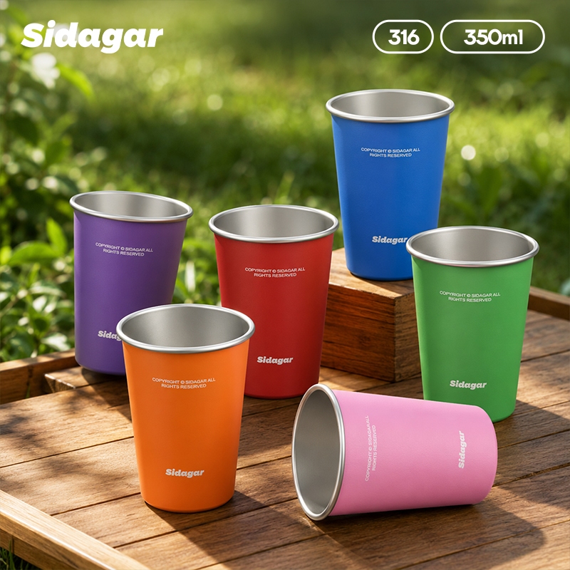 Sidagar แก้วสแตนเลส 316 ขนาด 350 มล แก้วกาแฟ 3 ชิ้น หรือ 6 ชิ้น แก้วเบียร์ กลางแจ้ง