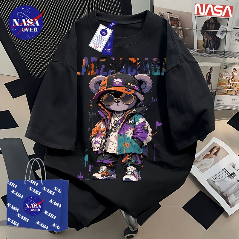 【ของพร้อมส่ง ส่งใน 24 ชั่วโมง】🔥NASA ฤดูร้อน ทรงหลวม แขนสั้น ดาร์ก ลายหมีใส่แว่น🕶️🧸 ยูนิเซ็กส์ cool คอกลม เสื้อ YG3587