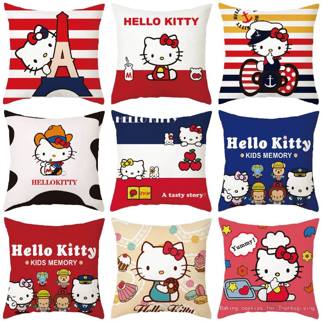 70×70.60×60.50×50.45×45.40×40.ปลอกหมอน Hello Kitty.ปลอกหมอนโซฟาสําหรับตกแต่งโซฟาห้องนั่งเล่น
