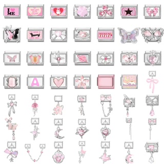🎀100+ แบบ ฐานเงินชุดสีชมพูเสน่ห์อิตาลีลิงค์พอดี9มิลลิเมตรสร้อยข้อมือทําทําเองรักผีเสื้อดอกไม้เสน่ห์สร้อยข้อมือลิงค์อุปกรณ์ย้อนยุคโมดูลสร้อยข้อ