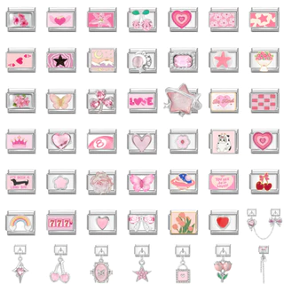 🎀100+ แบบ ฐานเงินชุดสีชมพูเสน่ห์อิตาลีลิงค์พอดี9มิลลิเมตรสร้อยข้อมือทําทําเองรักผีเสื้อดอกไม้เสน่ห์สร้อยข้อมือลิงค์อุปกรณ์ย้อนยุคโมดูลสร้อยข้อ