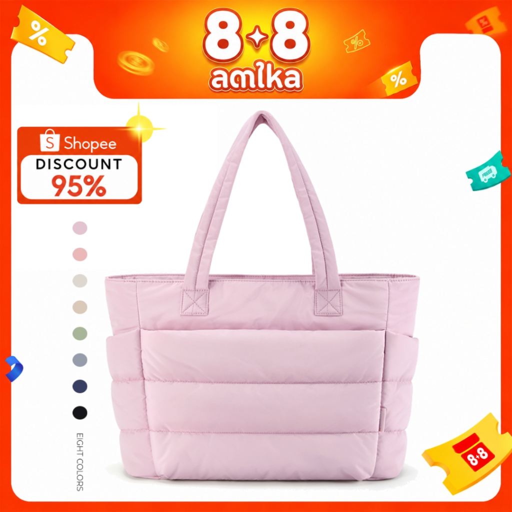 BAGSMART Tote Bag กระเป๋าสะพายผู้หญิง ขนาดใหญ่ กระเป๋าเมฆนุ่มพอง สีพื้น มีหลายช่อง