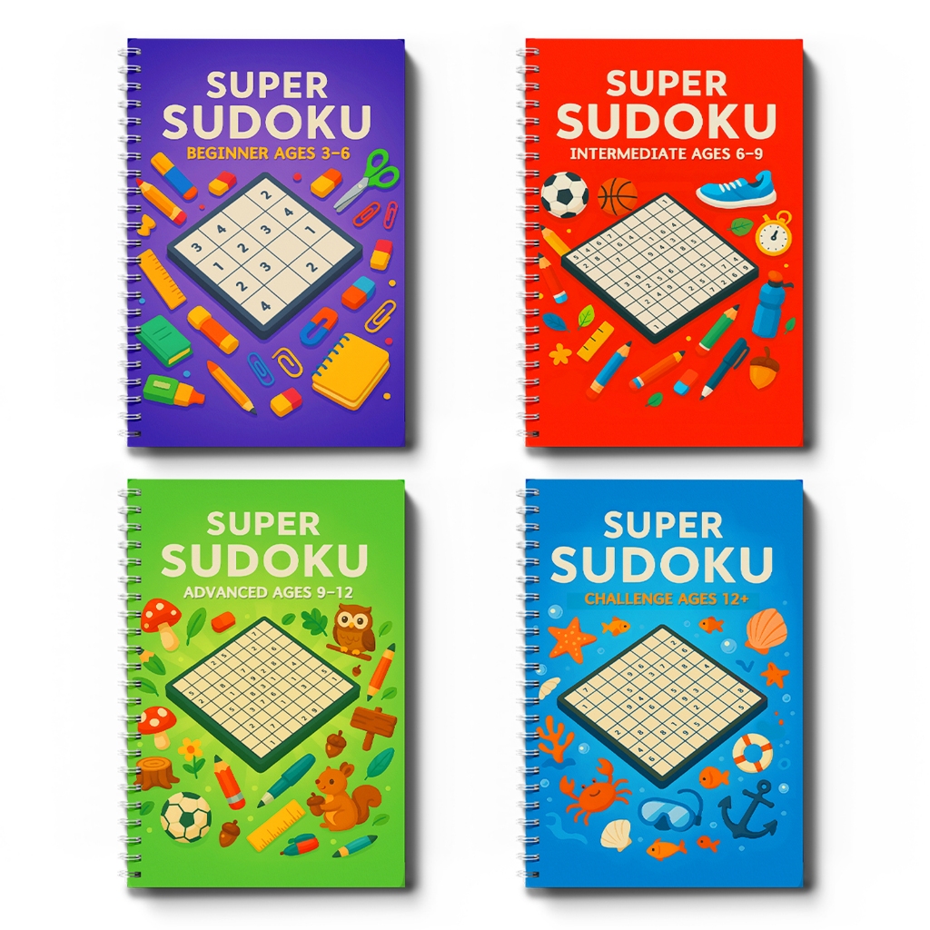 In-stock, Fast DeliverySuper Sudoku for Kids Puzzle Book, Math Logic Brain Games อายุ 3-12+