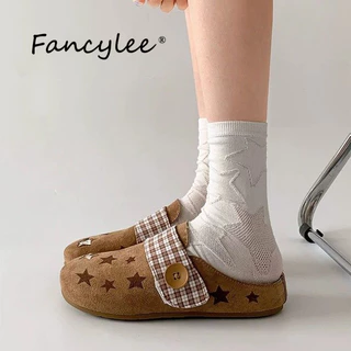 FANCYLEE BIRKENSTOCK สไลด์ปิดหัวลายสก๊อตสำหรับผู้หญิง พื้นนิ่มสวมใส่ง่าย