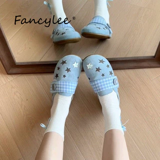 FANCYLEE BIRKENSTOCK สไลด์ปิดหัวลายสก๊อตสำหรับผู้หญิง พื้นนิ่มสวมใส่ง่าย