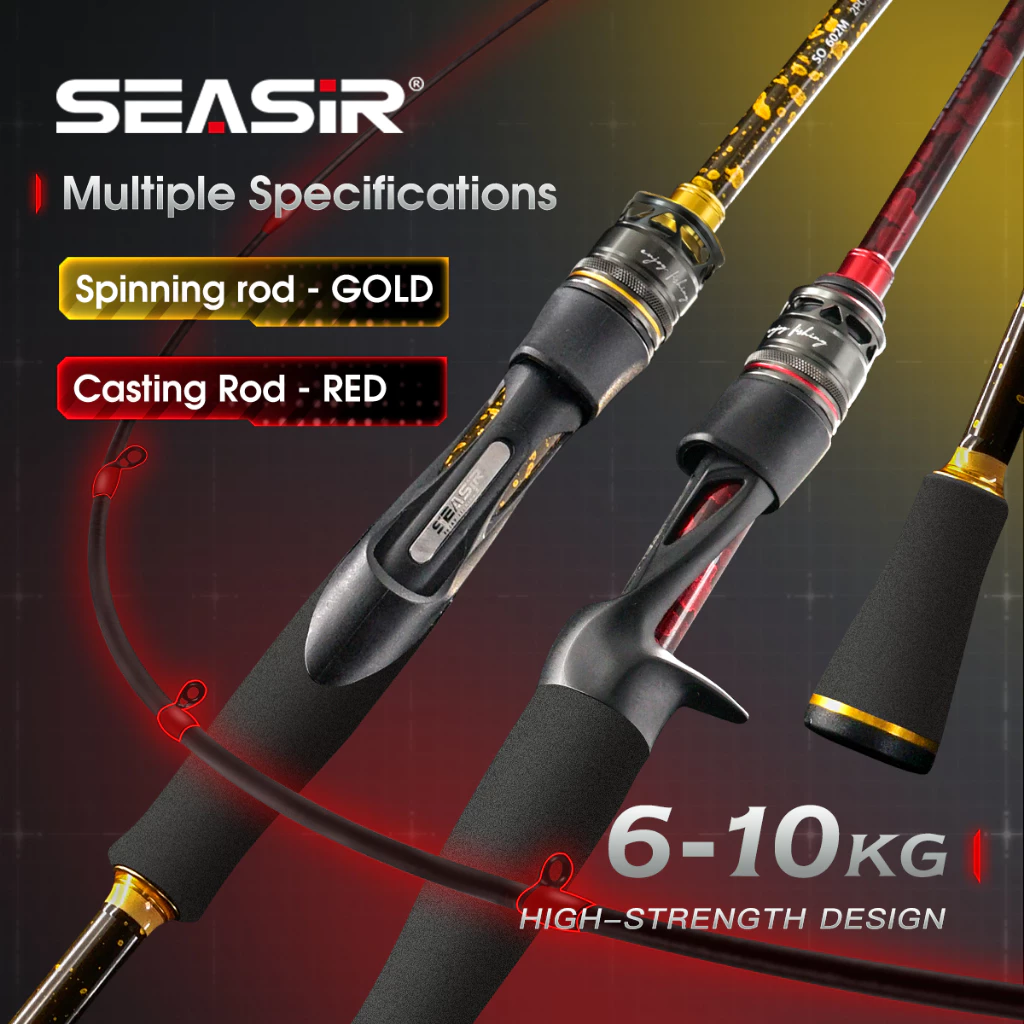 คันเบ็ด SEASIR รุ่น SYNCO รองรับน้ำหนักปลา 6-10 กก. ความยาว 6-8 ฟุต (1.83-2.43 เมตร) ออกแบบมาเพื่อการตีเหยื่อไกล มาพร้อมไกด์เซรามิกและวัสดุคาร์บอนไฟเบอร์คุณภาพสูง ใช้งานได้ครอบคลุมทั้งน้ำจืดและน้ำเค็ม