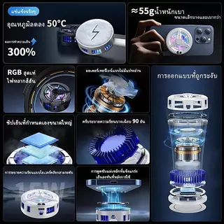【ซื้อ1แถม 4】Magnetic Phone Cooler ไม่หลุดร่วง พัดลมระบายความร้อนมือถือ จอแสดงผล LED ระบบควบคุมอุณหภูมิด้วย AI