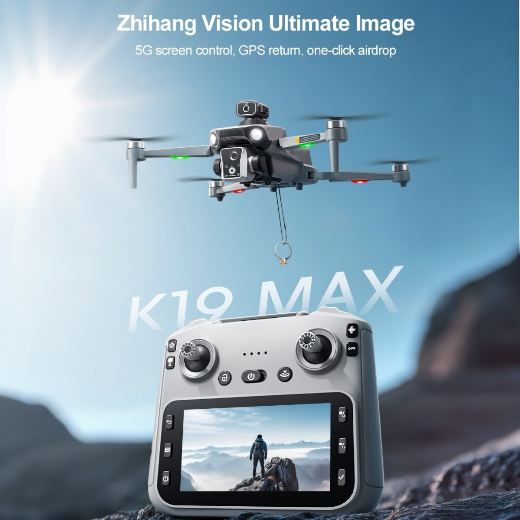 K19 MAX 5G GPS Drone 4.5" หน้าจอกล้องคู่มอเตอร์ไร้แปรงหลีกเลี่ยงอุปสรรค RC Quadcopter