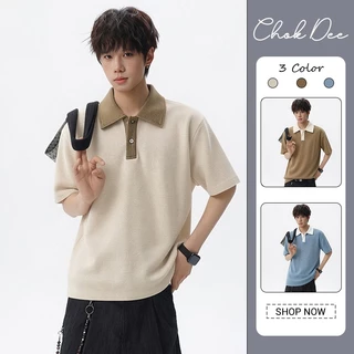 เสื้อแขนสั้นผู้ชายสไตล์มินิมอล คอกระพายยกลง สวมใส่ง่ายทุกวัน