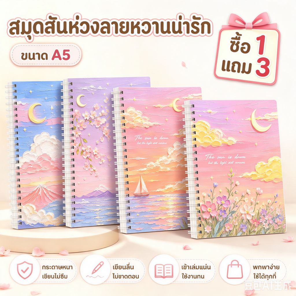 สมุดโน๊ตขนาดเล็ก สมุดโน๊ตลายการ์ตูน ก5 สมุดผูกเกลียว 60 แผ่น (สุ่มลาย) อุปกรณ์การเรียน พกพาสะดวก