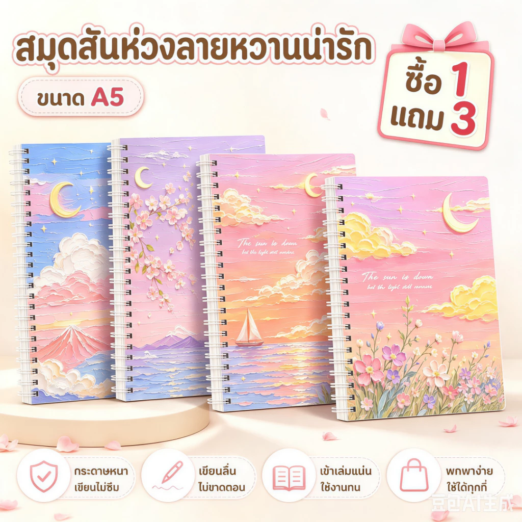 สมุดโน๊ตขนาดเล็ก สมุดโน๊ตลายการ์ตูน ก5 สมุดผูกเกลียว 60 แผ่น (สุ่มลาย) อุปกรณ์การเรียน พกพาสะดวก
