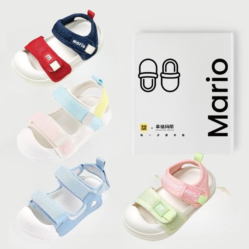 Cheerful Mario 14-19ซม 15สี รองเท้าแตะเด็กทารกเด็กวัยหัดเดินเดินรองเท้า 2-เทป ตีนตุ๊กแก รองเท้ารัดส้นหัดเดิน สีสัน น่ารัก แตะเด็กเล็ก