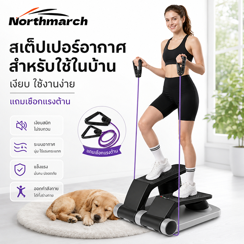 Northmarch【COD】สเต็ปเปอร์ออกกำลังกายระบบลม สำหรับใช้ในบ้าน ใช้งานเงียบ ไม่ต้องประกอบ พร้อมเชือกดึงบริหารแขน