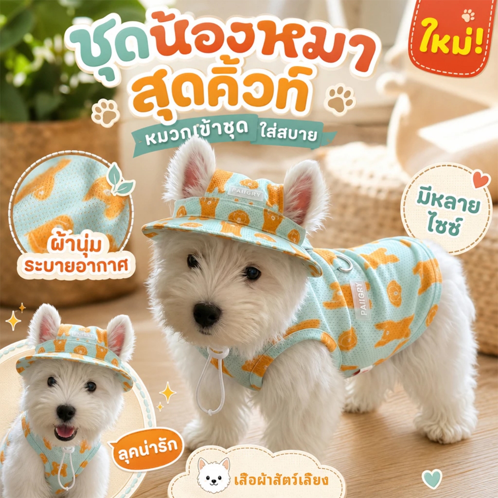 【Horbong Pets】เสื้อหมากันร้อน ใส่ซองน้ำแข็ง เสื้อสัตว์เลี้ยงระบายอากาศ แฟชั่นสุนัขหน้าร้อน กันแดด ทุกสายพันธุ์