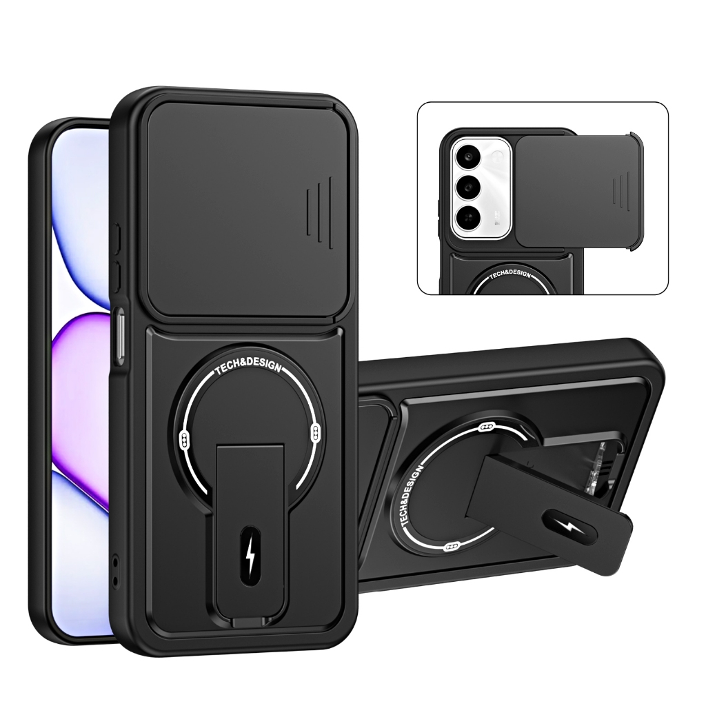 Sunyi ป้องกันฝาครอบโทรศัพท์ Realme C100 C85 C83 C61 4G C100 C100X C400l แม่เหล็กซ่อน Kickstand ป้องกันเลนส์กันกระแทก