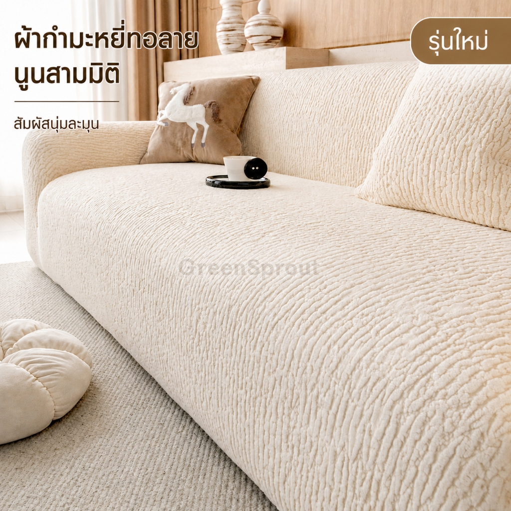 ผ้าคลุมโซฟาสไตล์ครีม รุ่นใหม่ปีหุ้มทั้งตัวอเนกประสงค์ ผ้าหนา กันแมวข่วน ใช้ได้ทุกฤดู ผ้าปกป้องโซฟาเต็มตัว
