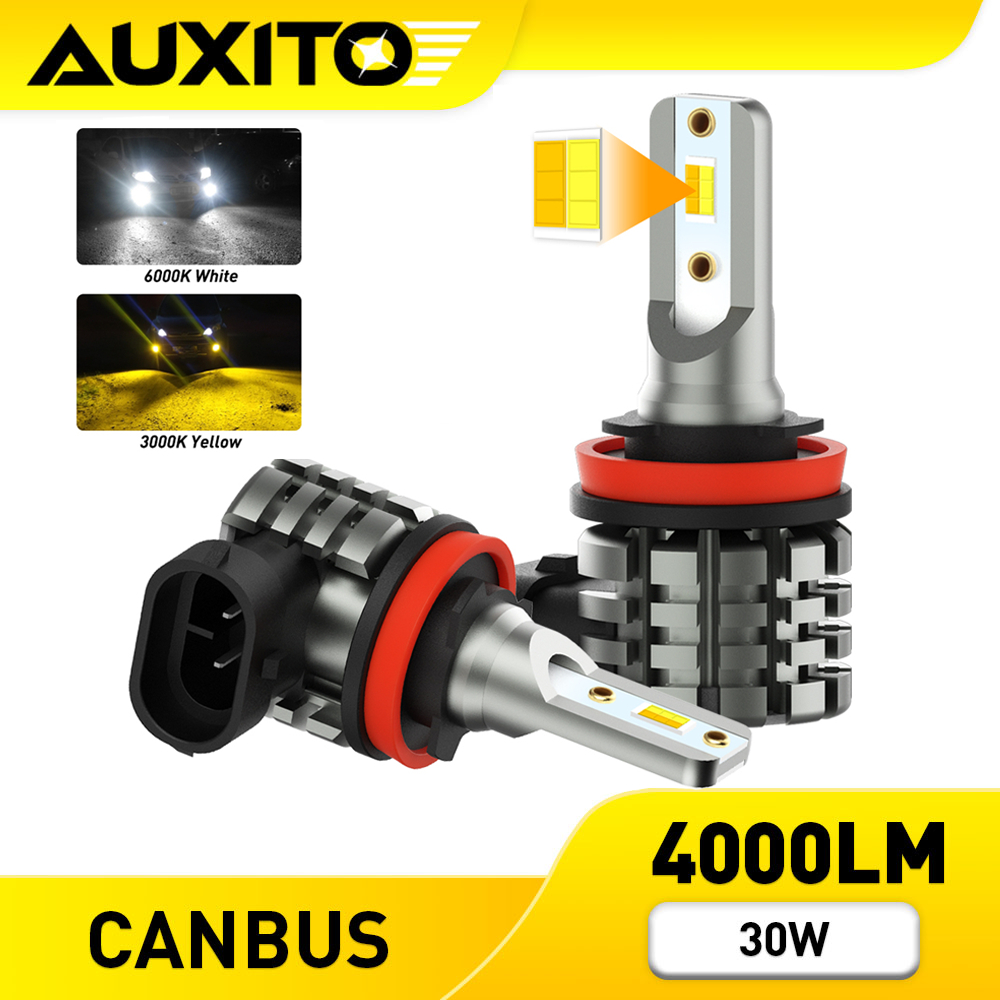 AUXITO 2PC ไฟตัดหมอก LED H8 H9 H11 H16 Daytme 6000K 3000K สีขาว สีเหลือง สีทอง