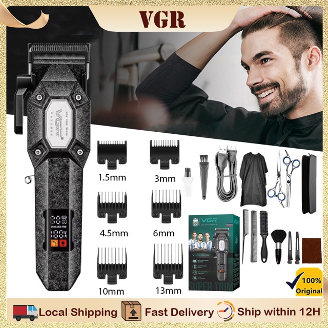 VGR ปัตตาเลี่ยนผมผู้ชายไฟฟ้า LED อัจฉริยะดิจิตอลผม trimmer frosted multi gear ปรับไฟฟ้า push Slector V-600B