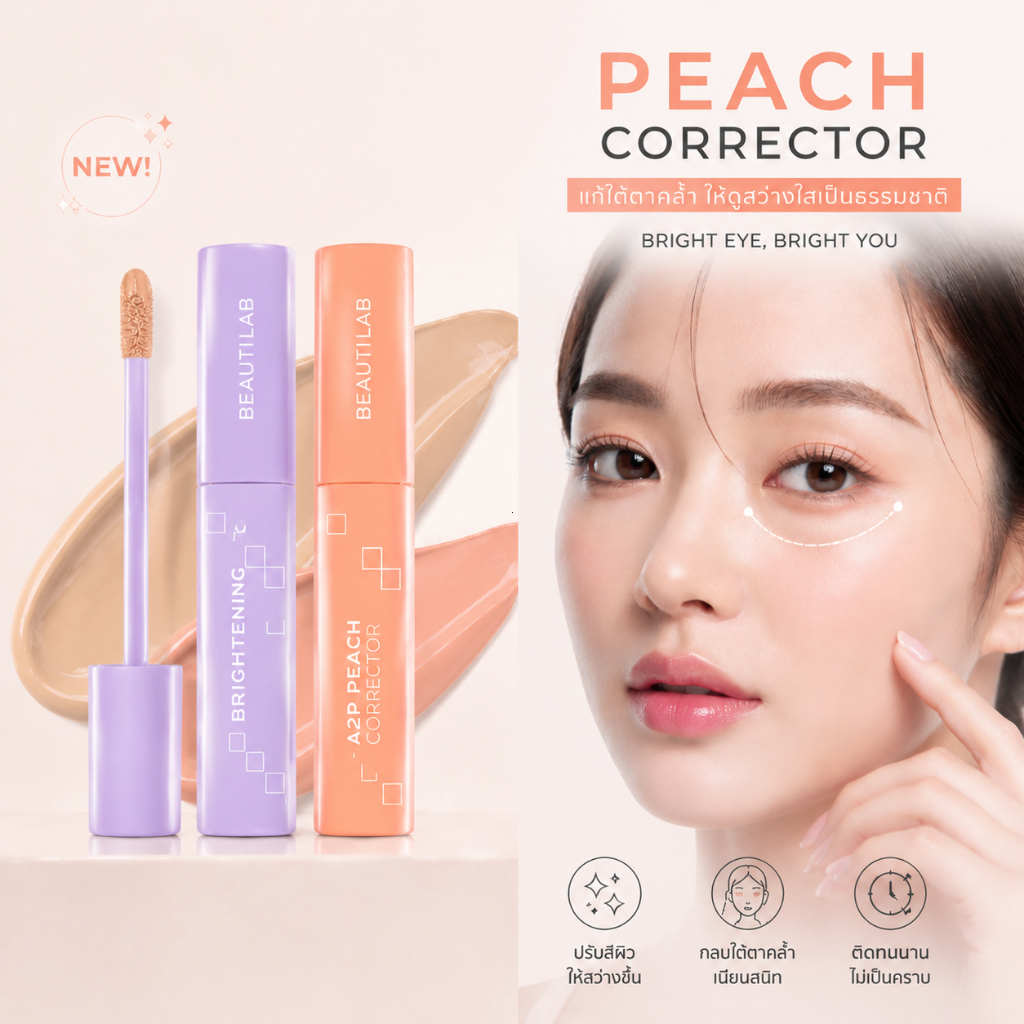 BEAUTILAB A2P CONCEALER Peach Corrector เป็นคอนซีลเลอร์ใต้ตาที่ปกปิดรอยคล้ํา ปรับผิวให้กระจ่างใส กันน้ํา ติดทนนาน และให้เสร็จสิ้นอย่างเป็นธรรมชาติ