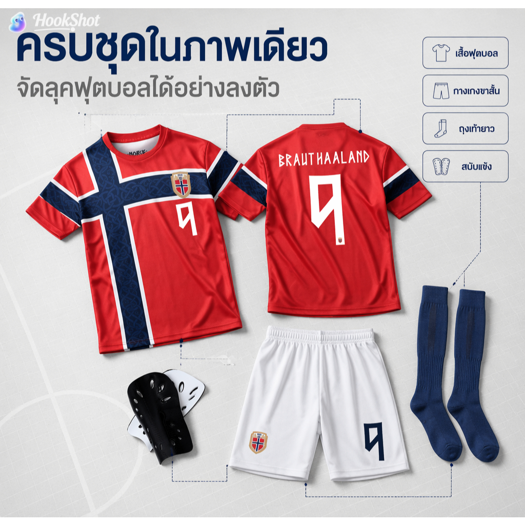เสื้อฟุตบอลเหย้านอร์เวย์ ศึกเวิลด์คัพ 2026 เบอร์9 Haaland เบอร์10 Martin Ødegaard ผู้ใหญ่+เด็ก