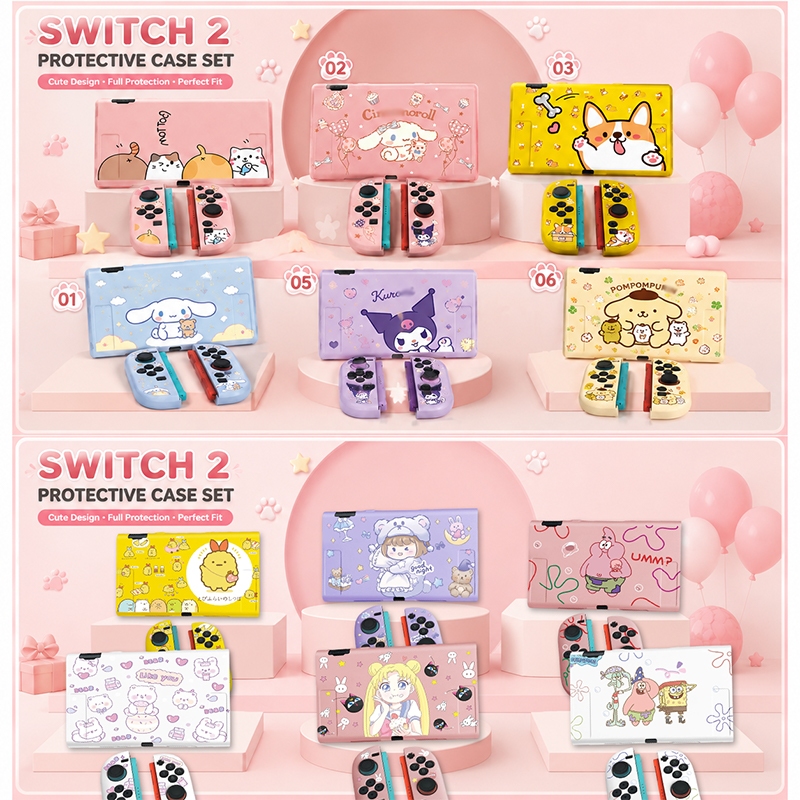Kawaii น่ารักการ์ตูนแมวป้องกันกรณีชุดสําหรับ Nintendo Switch 2 Soft TPU แยก Joy-Con ฝาครอบป้องกันเต็มรูปแบบเกมคอนโซล Shell