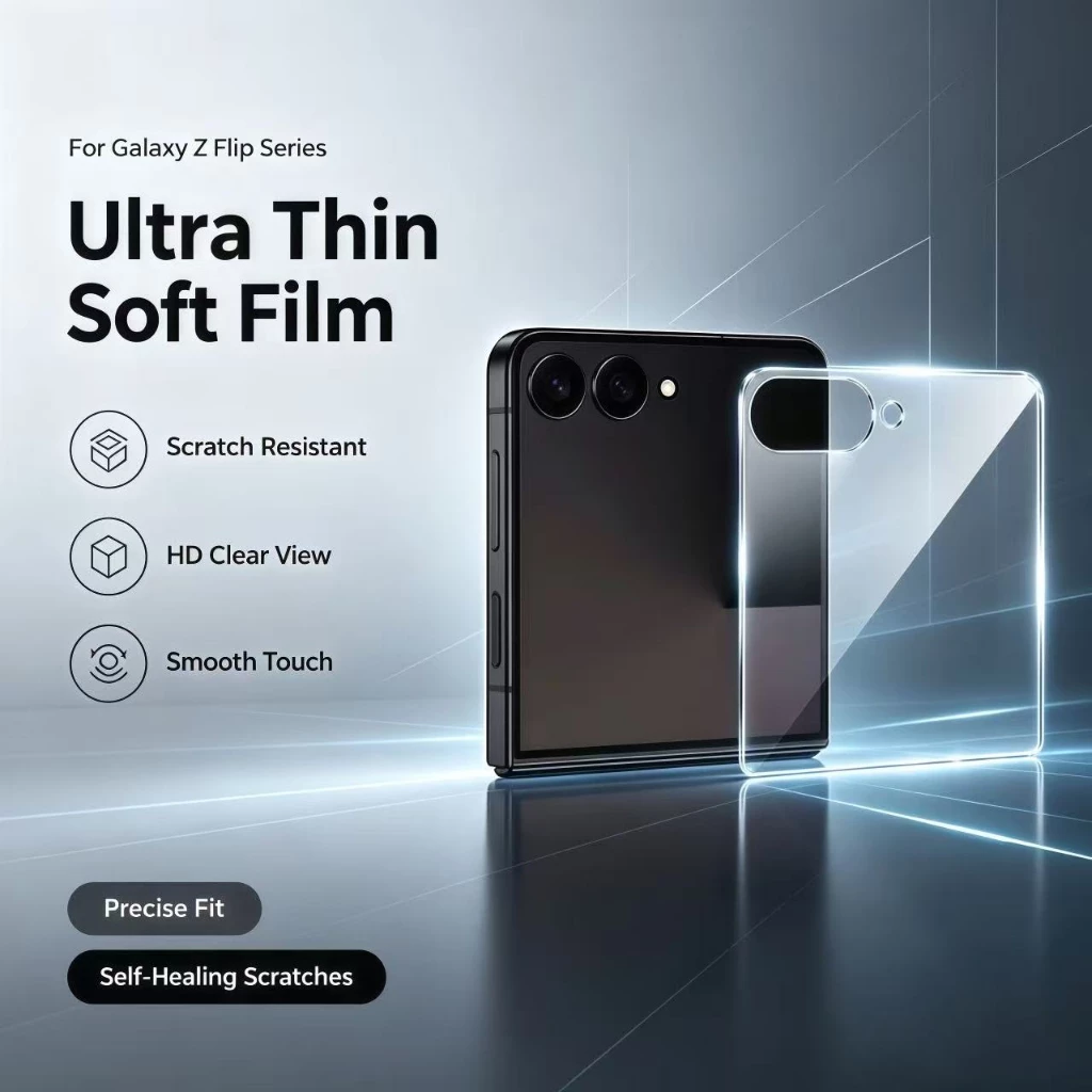 ฟิล์มอ่อนบางเฉียบซ่อมแซมรอยขีดข่วนเอง สำหรับ Samsung Galaxy Z Flip 5 6 7 8 Flip7 FE ป้องกันรอยขีดข่วน ภาพคมชัด