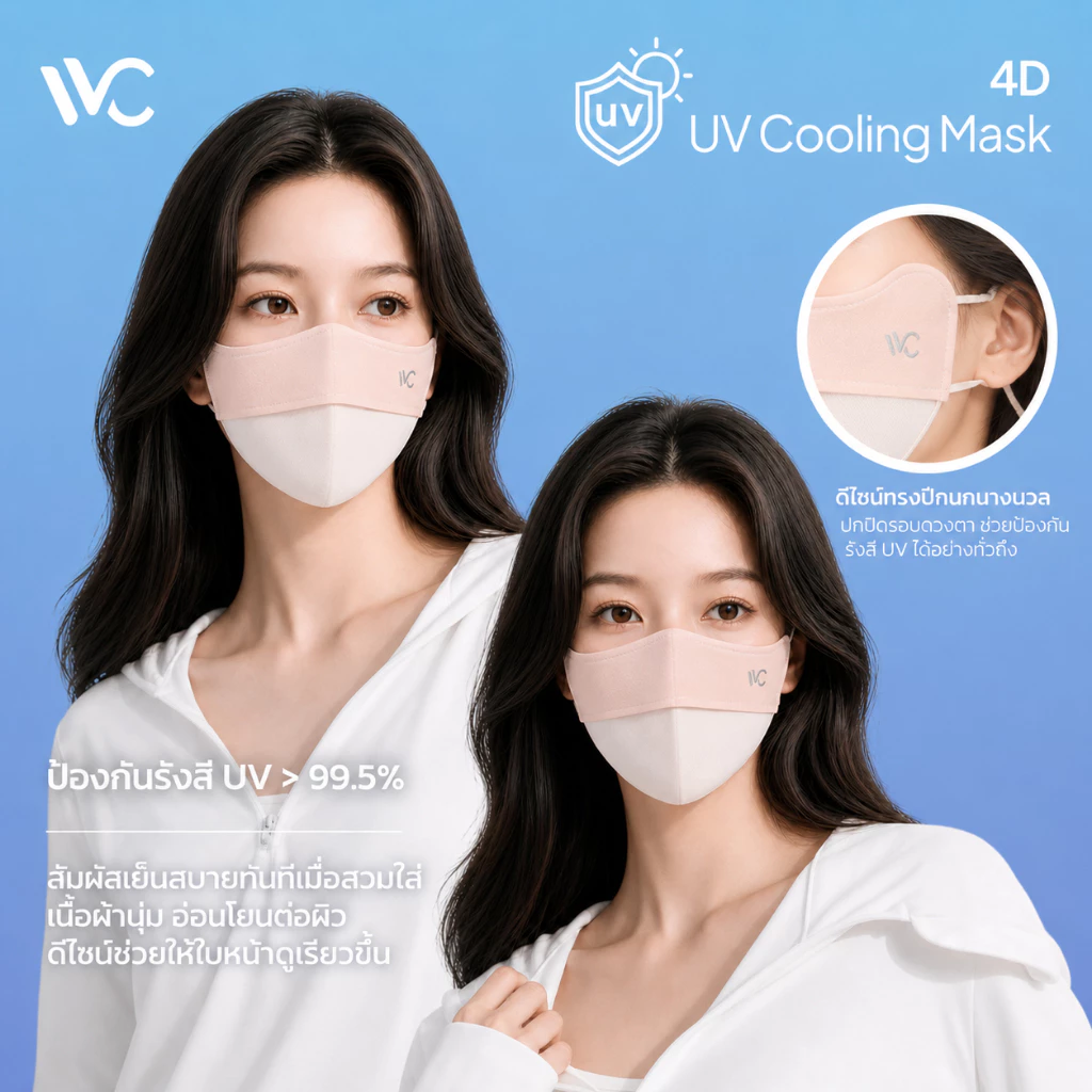 【พร้อมส่งในไทย】VVC 4D UV cooling mask หน้ากากกันแดดทรง 4Dรุ่นสีทูโทน ผ้าซิลค์เย็น กัน UV UPF200+ เหมาะสำหรับขี่รถ ปั่นจักรยาน ใส่สบายไม่อับ