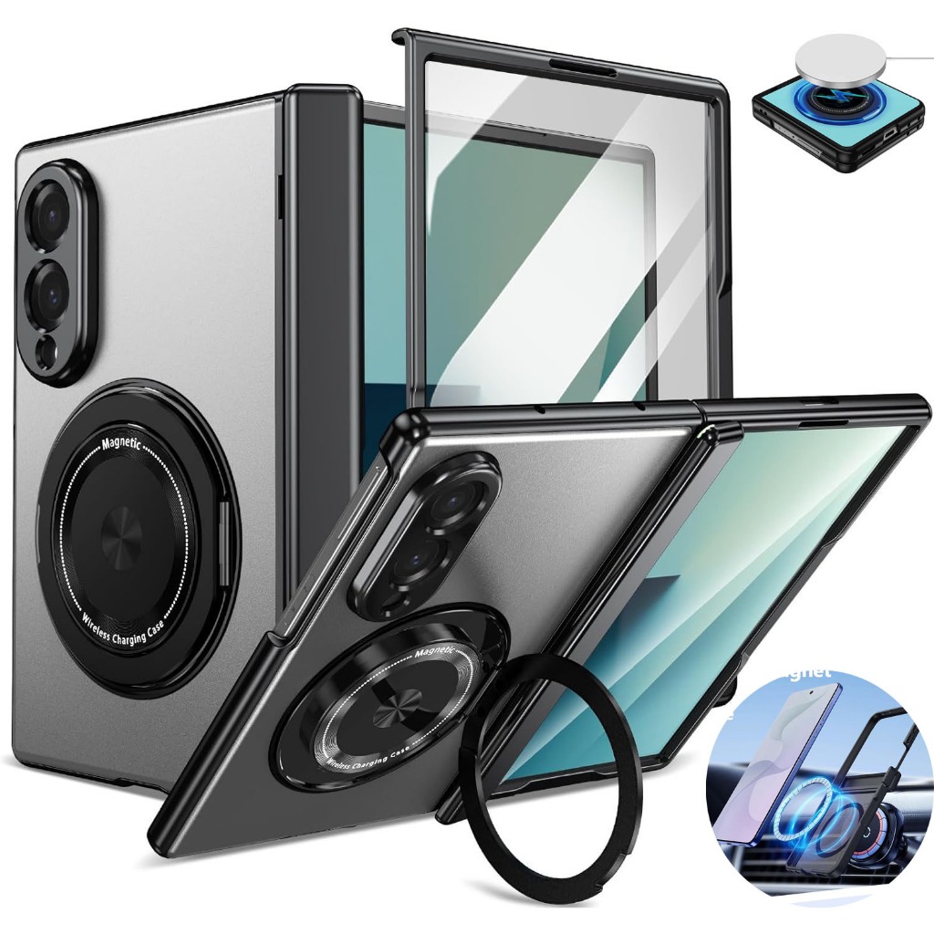 SAMSUNG ปลอกแหวนสําหรับเคส ซัมซุง กาแลคซี Z พับ 3 รองรับแม่เหล็กชาร์จไร้สายติดรถยนต์บานพับแบบบูรณาการ พับ8 ฝาครอบพิเศษพร้อมตัวป้องกันหน้าจอแบบเต็ม 345678